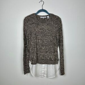 eight eight eight Crewneck Oatmeal Long Sleeve Sweat with Built in Blouse Hem